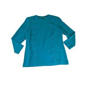 Vintage 1960's Lilli Ann Women's Turquoise Long Sleeve Tunic Blouse - XXL